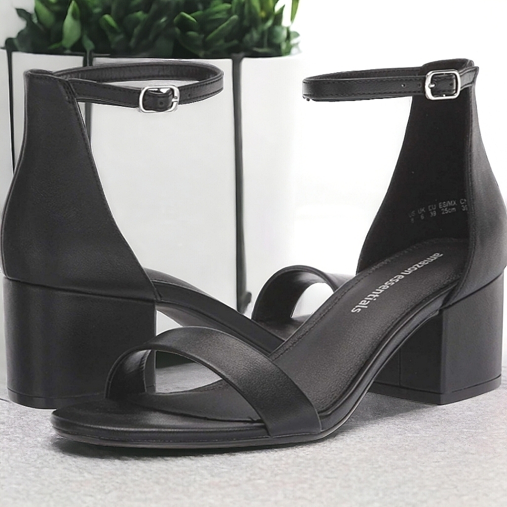Amazon Essentials Nola Heeled Black Sandals Size 6.5 BNIB